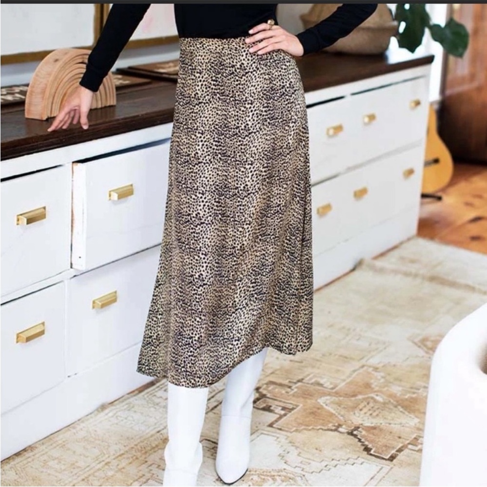 Emerson Fry Little Cheetah Print  Midi Skirt Size XS Tan Black 100% Silk